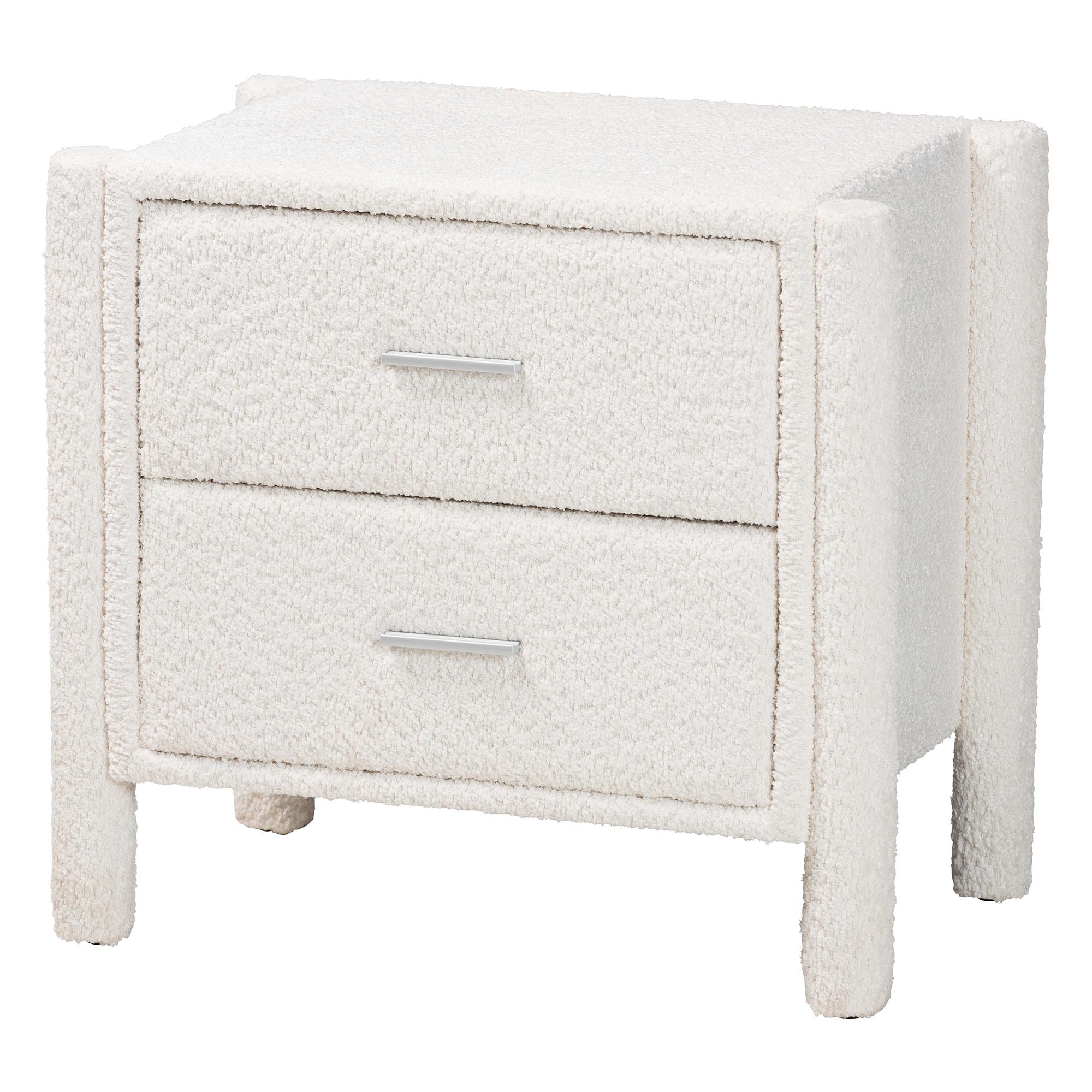 Baxton Studio Laria Modern White Teddy-Bear Fabric 2-Drawer Nightstand